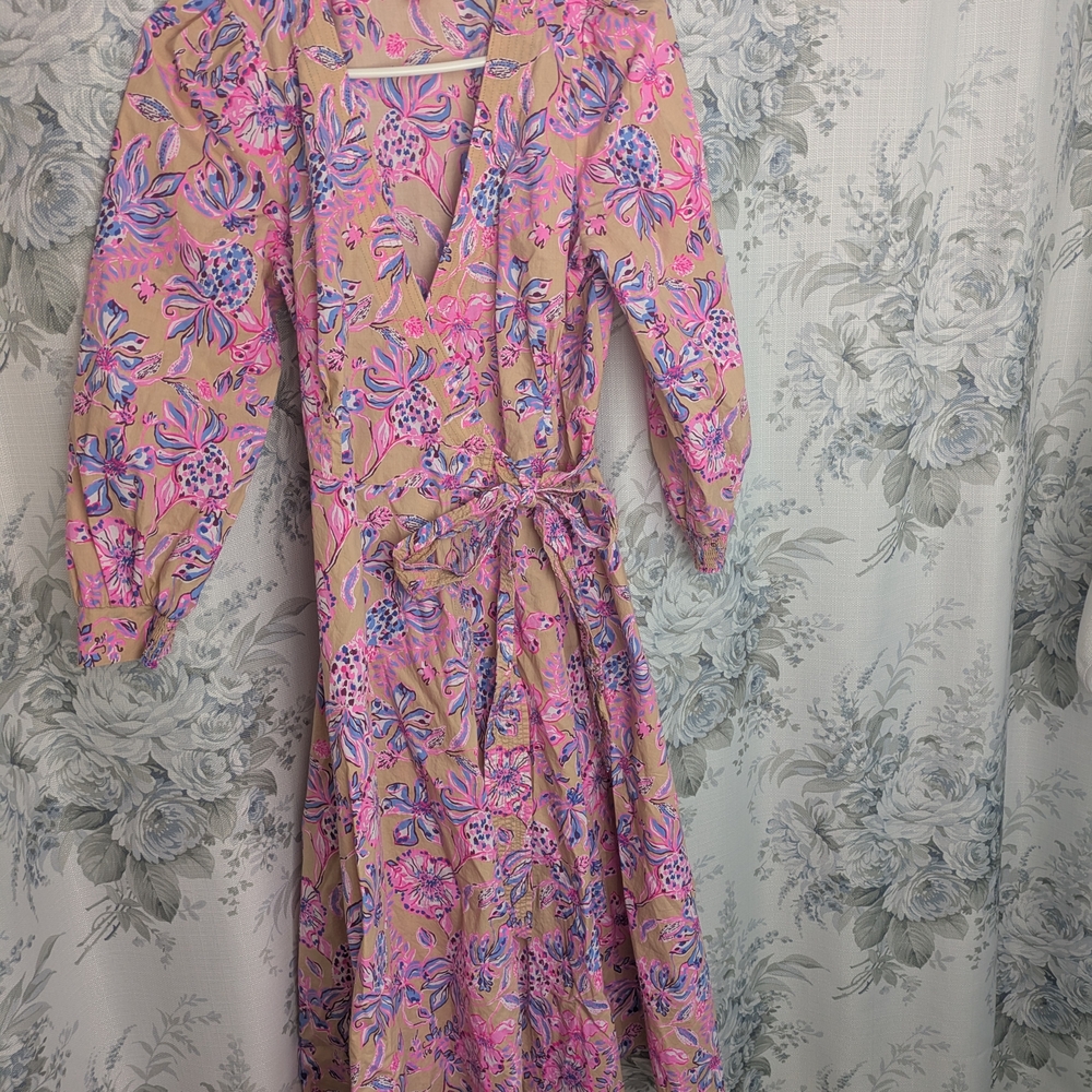 Lilly Pulitzer Pink and Purple Floral Long Sleeve Wrap Dress